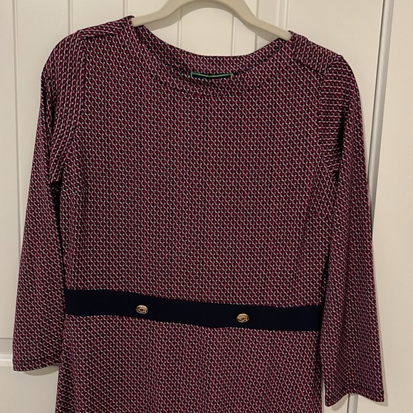 Great structured dress by c Wonder!  Beautiful fall colors w/ blue piping waste. - Picture 4 of 5